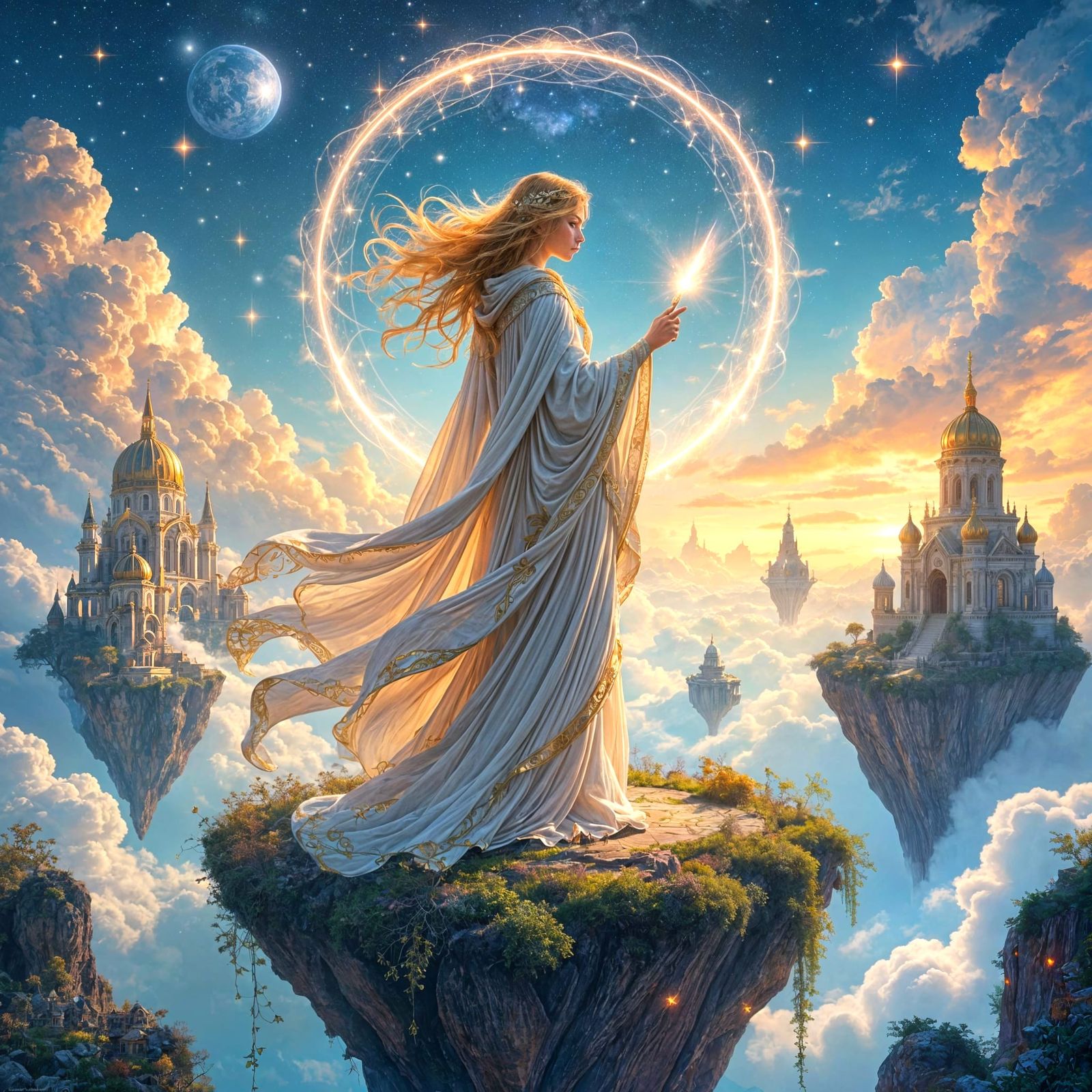 Cosmic Cartographer Charts Star Archipelago, Art Nouveau Sty...