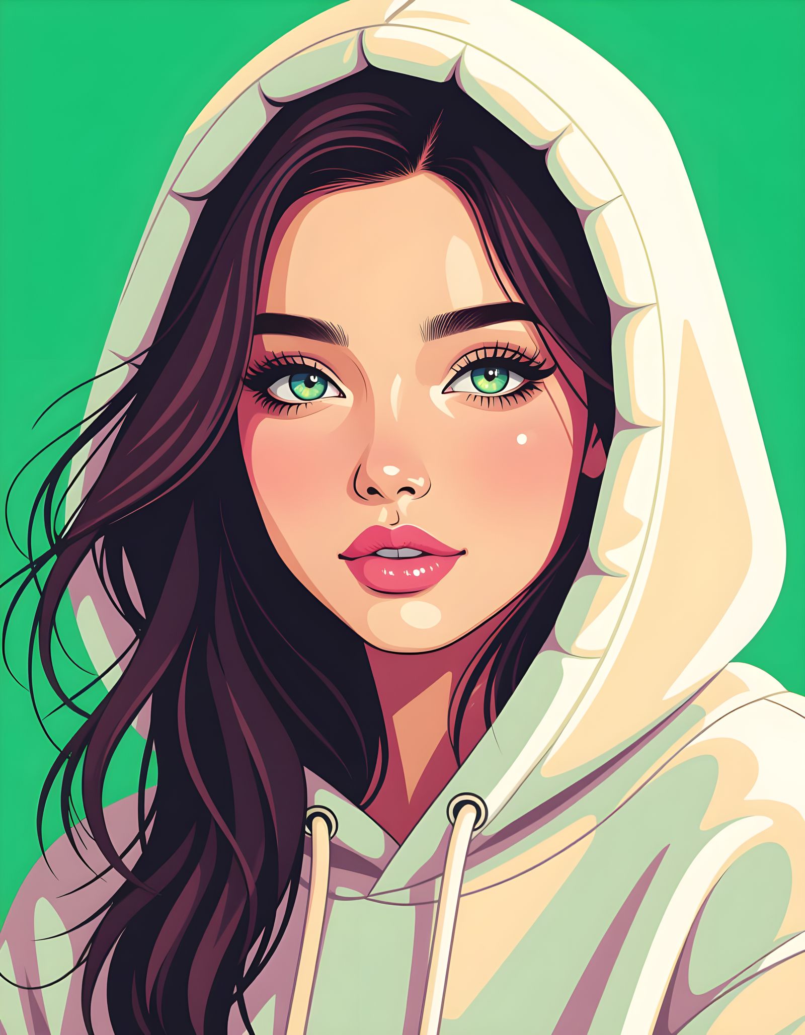 Girl with Shining Eyes in Vibrant Digital Art