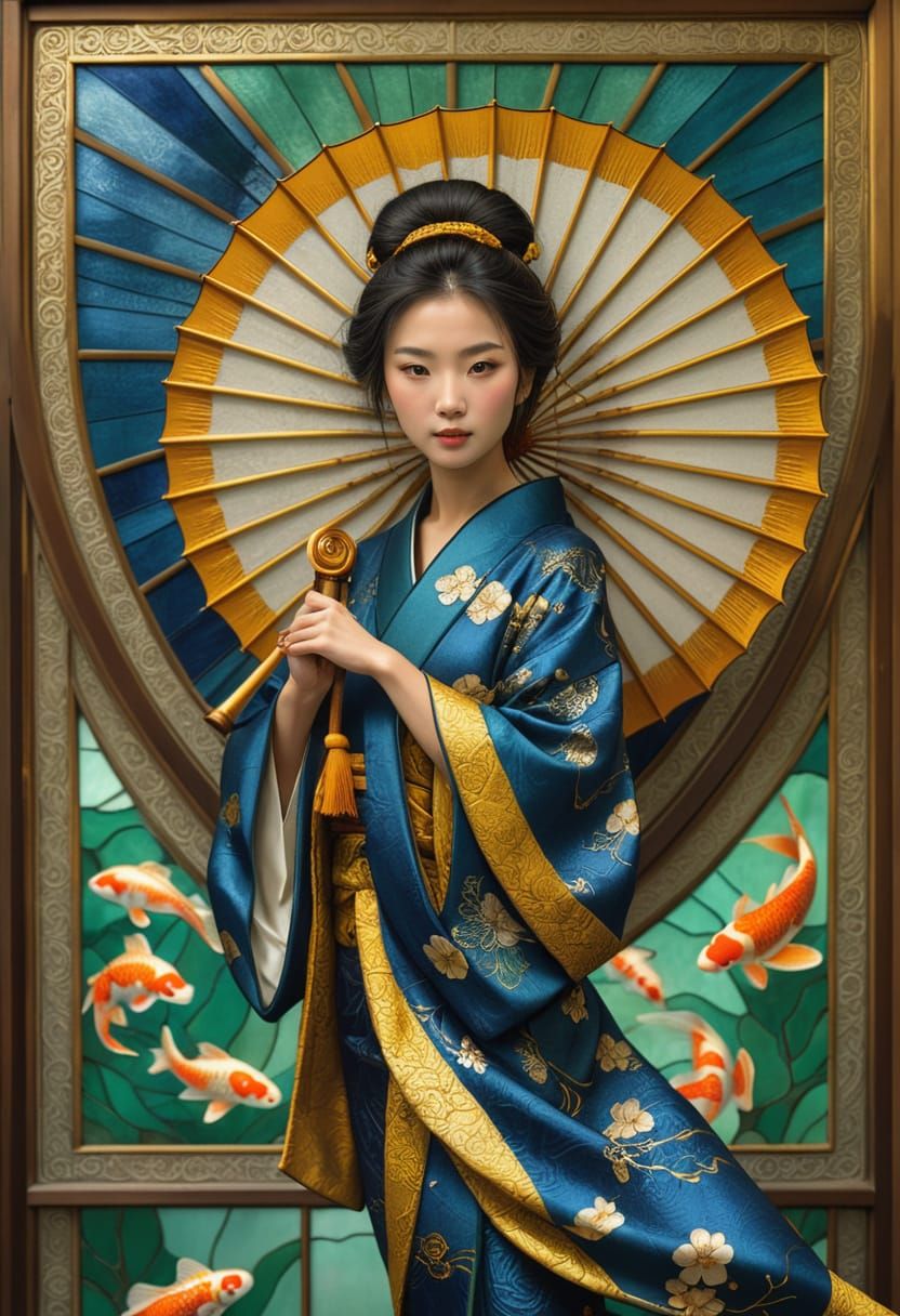 Hyperrealistic Japanese Goddess of Water in Traditional Atti...