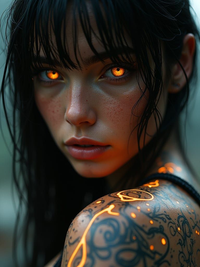 Cyberpunk Warrior: Close-up Portrait in Neon Light