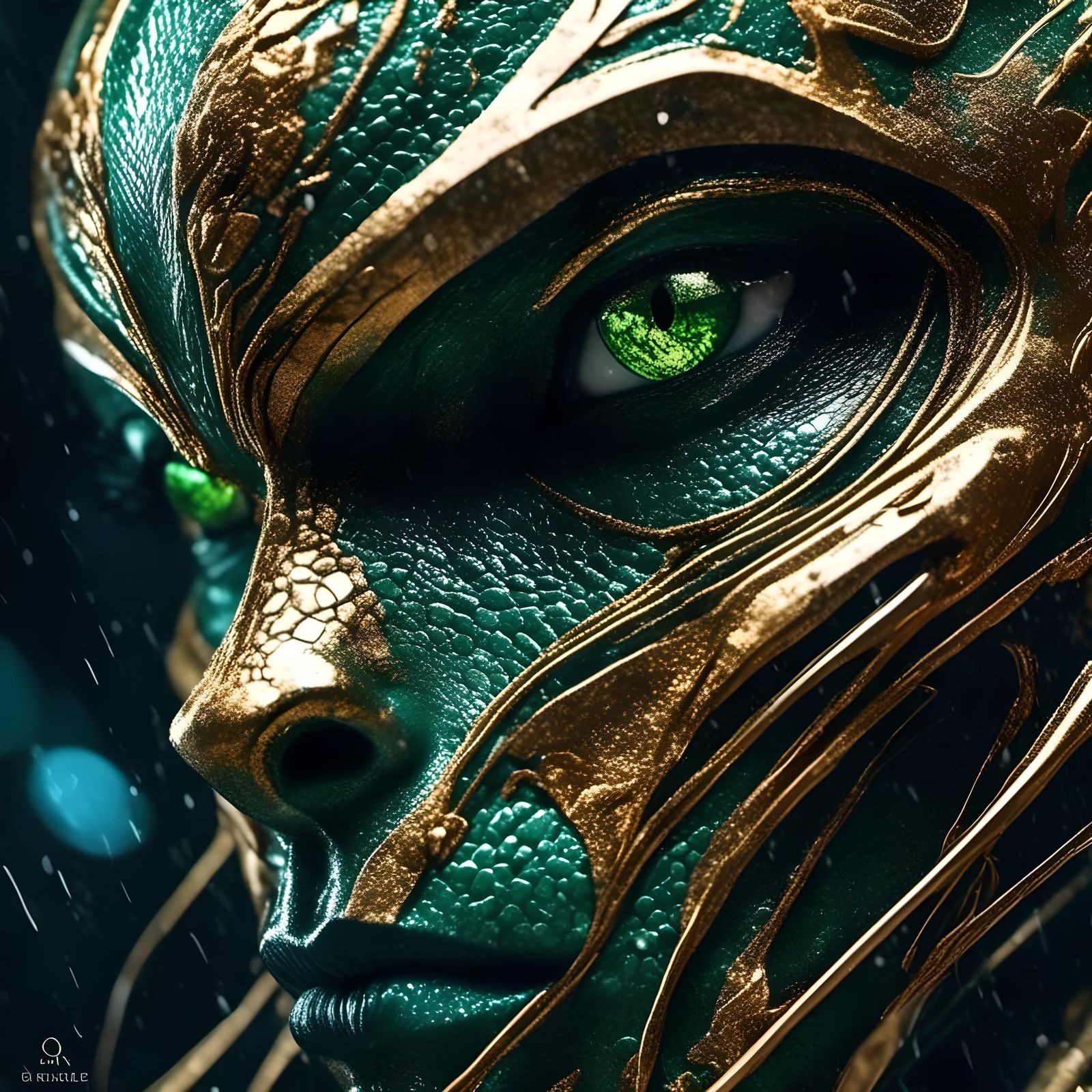 Detailed Alien Lizard Creature with Gold Staples