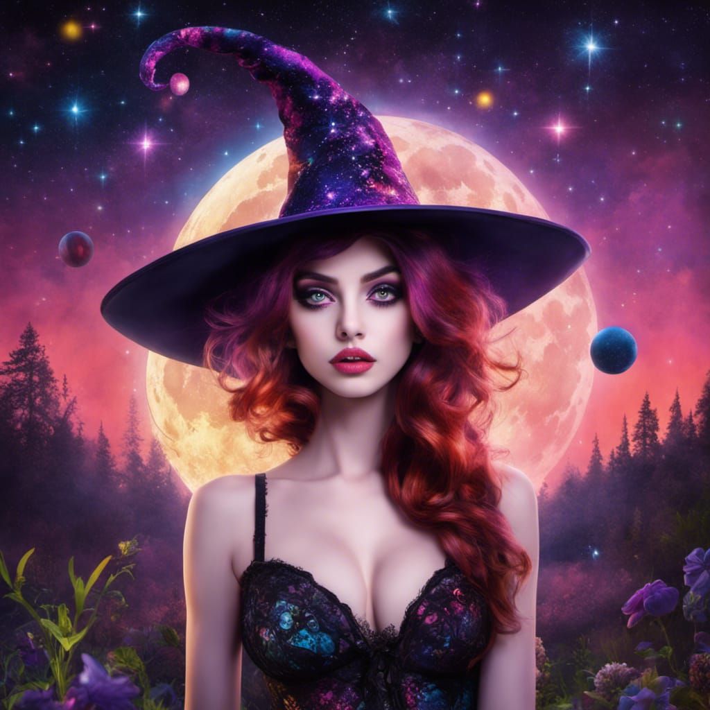 Gothic Woman with Witch Hat in Burton Style