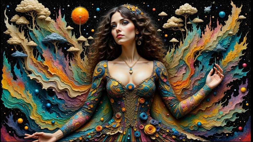 Surreal Woman in Vintage Fantasy World: Hyperrealistic Detai...