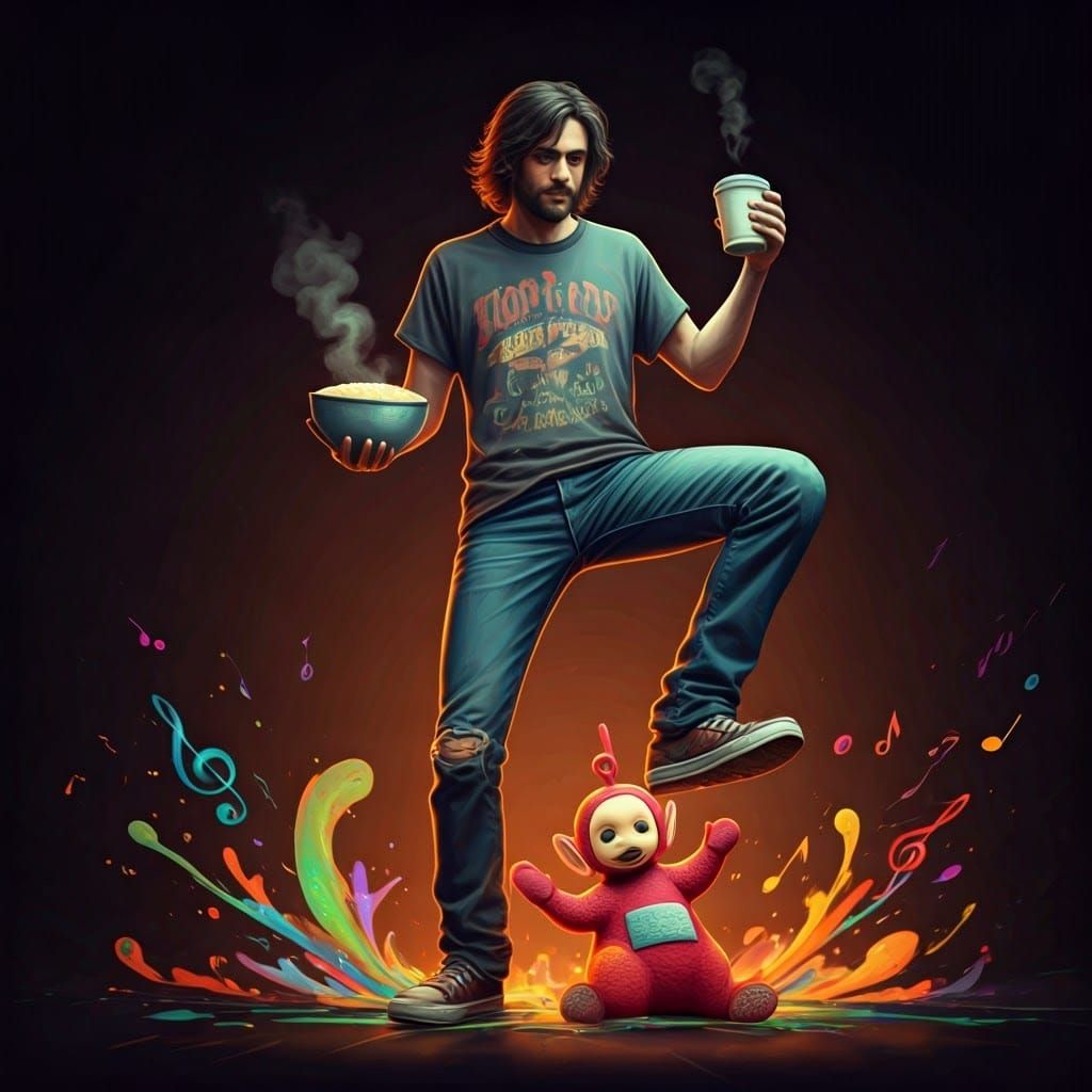 Gritty Teletubby Stomp in Digital Art Style