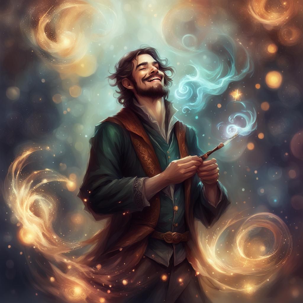 Laughing Hobbit Bard in Cosmic Reflection