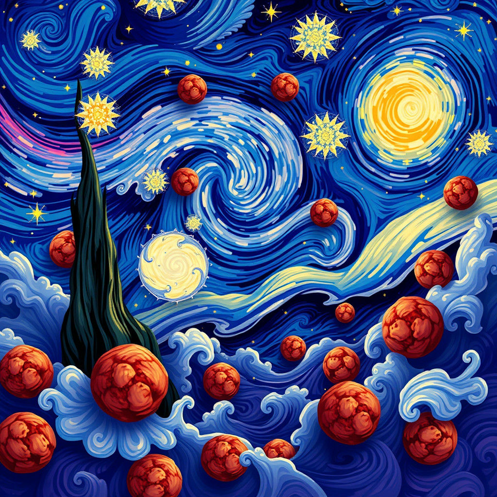 Meatball Starry Night: A Whimsical AI Artscape