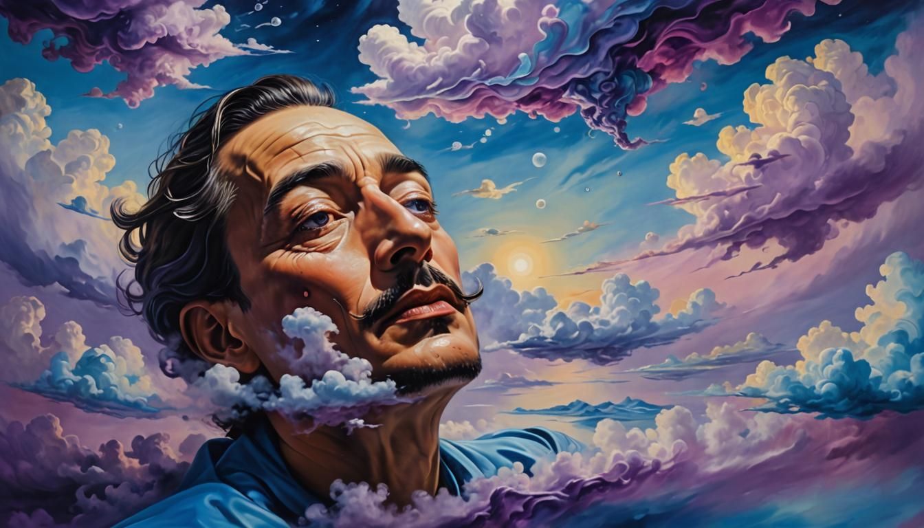 Surreal Dreamscape: Person Floating in Abstract Oil Painting