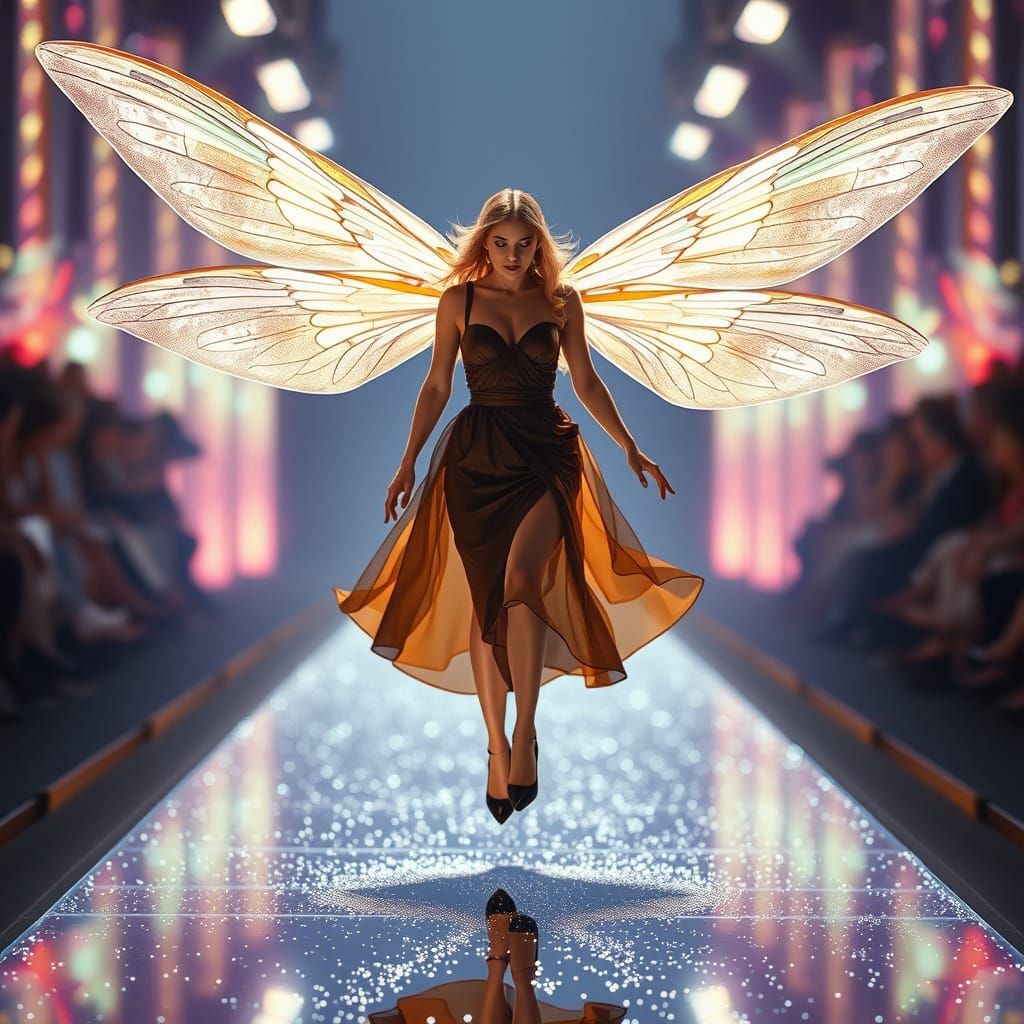 Fly Strutting Runway in High Fashion Angel Wings