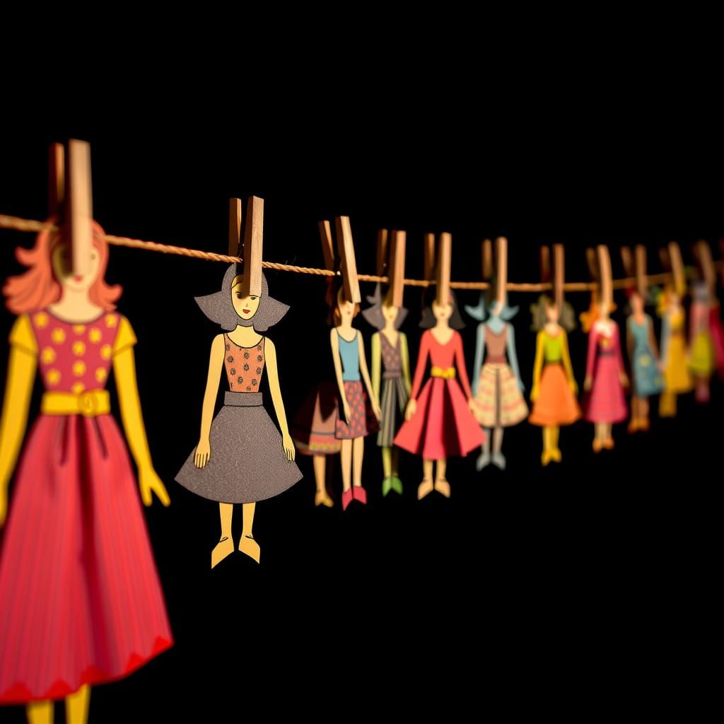 Vibrant Paper Doll World Portrait in Primary Colors