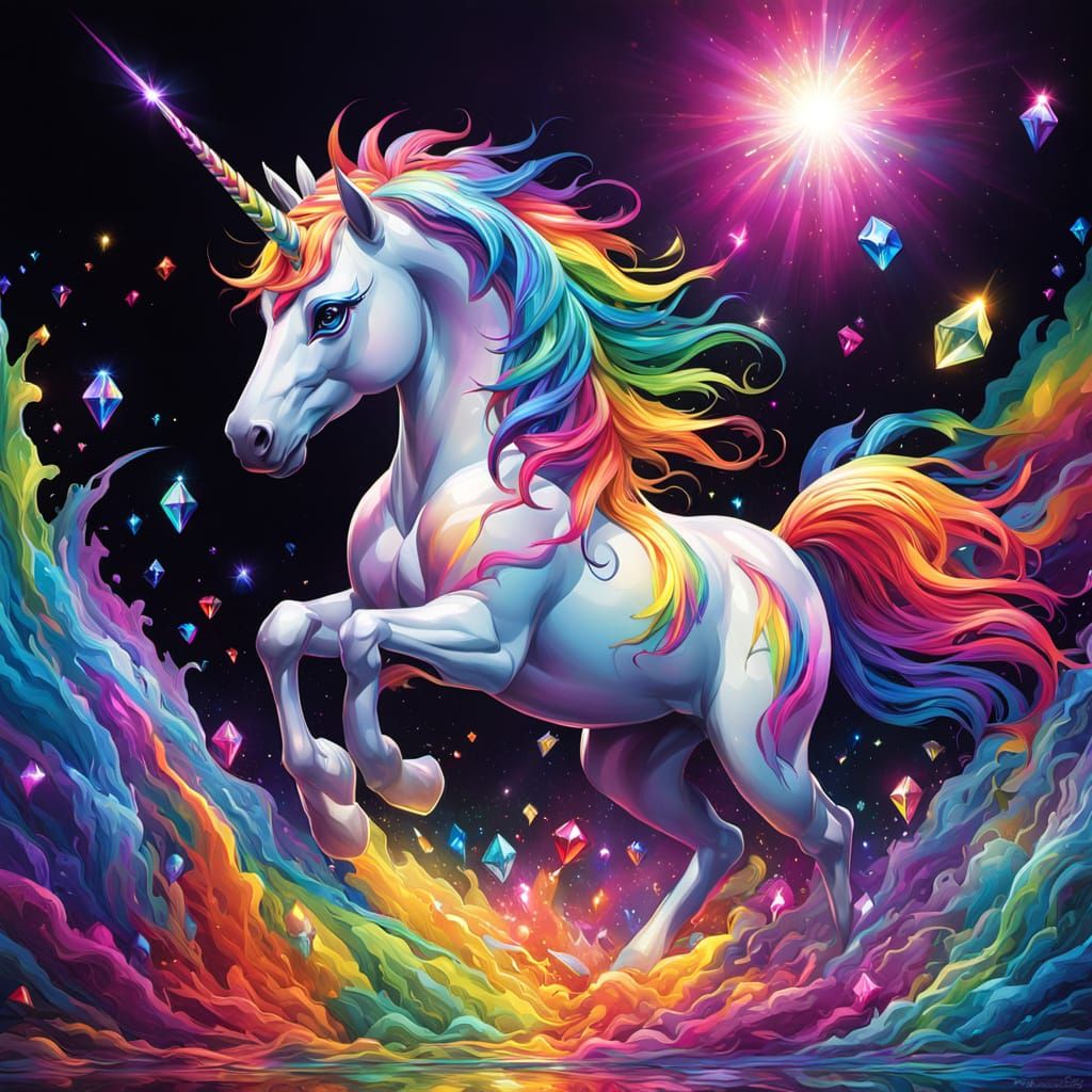 Rainbow Unicorn Sprints Through Diamond Field