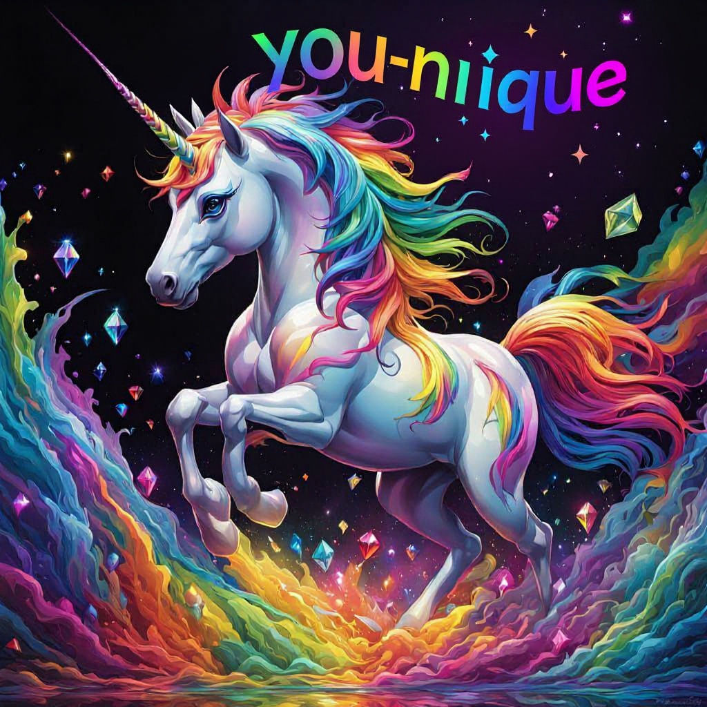 Rainbow Unicorn Sprints Through Diamond Lightning Storm