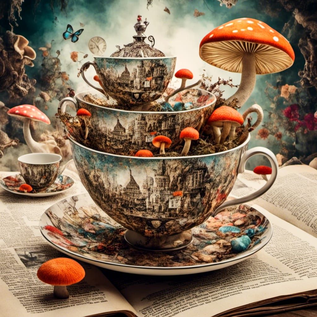 Fantasy Tea Party Collage in Mixed Media