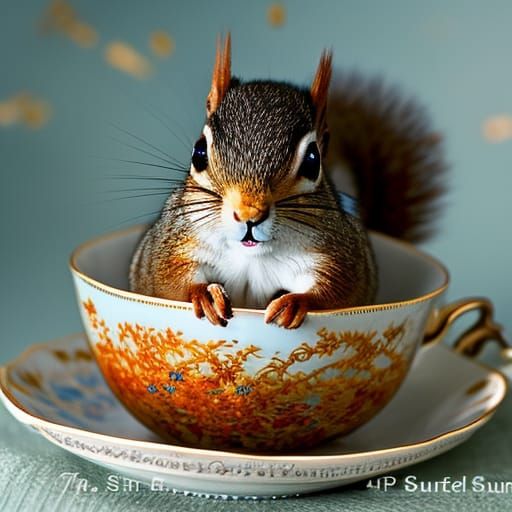 Baby Squirrel in Teacup: Whimsical Photography