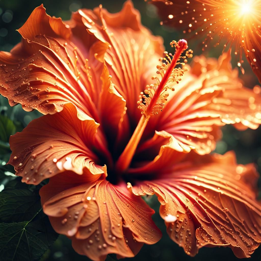 Sunset Orange Hibiscus Flower Fantasy Illustration