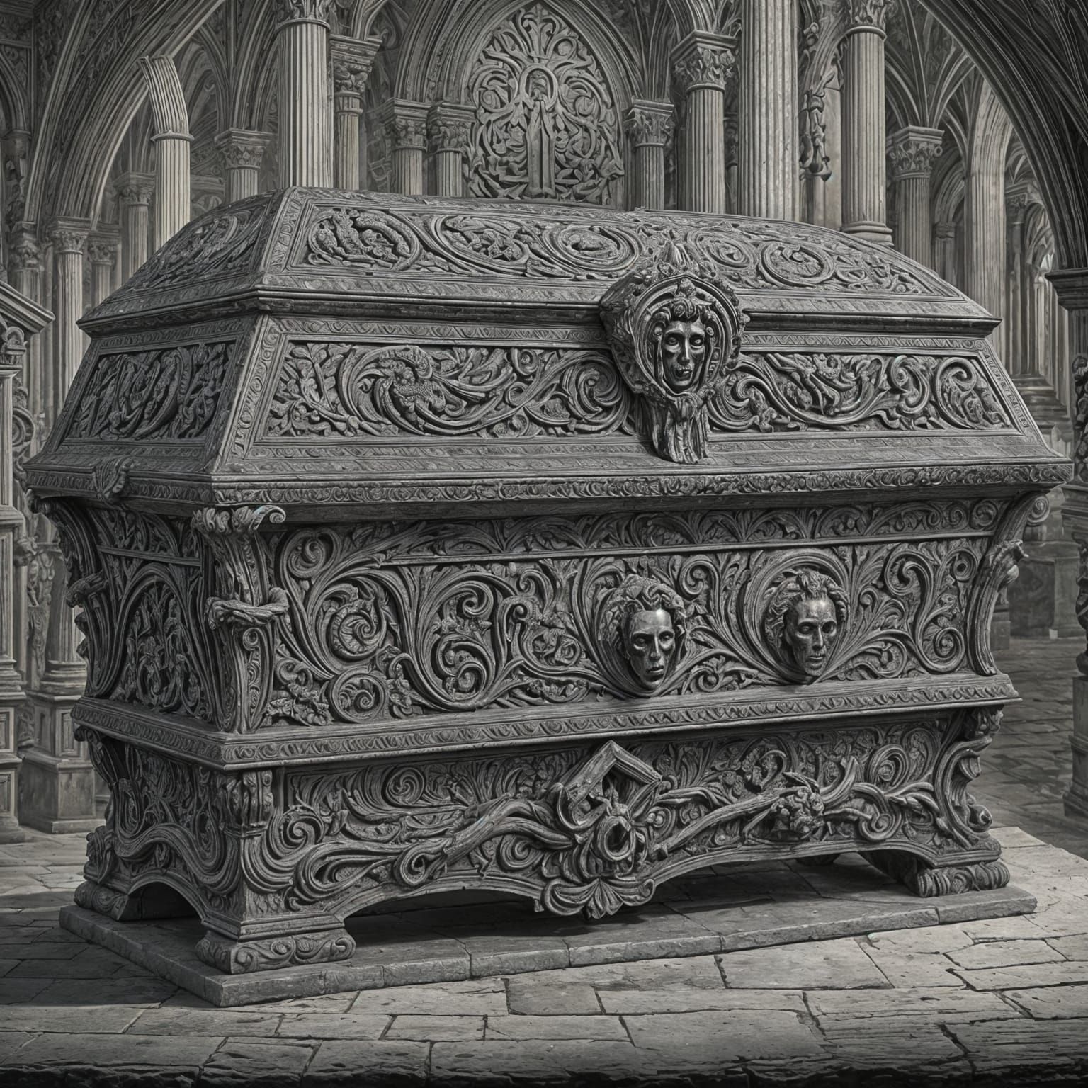 Moon-Shaped Coffin in Gustave Doré Style