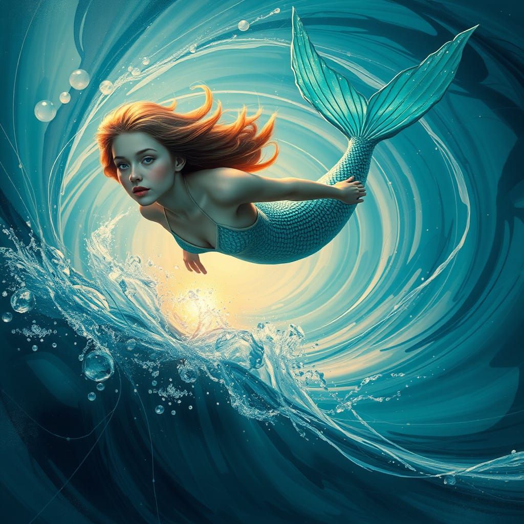 Mermaid in Mid-Air, Hyperrealistic Splash Art