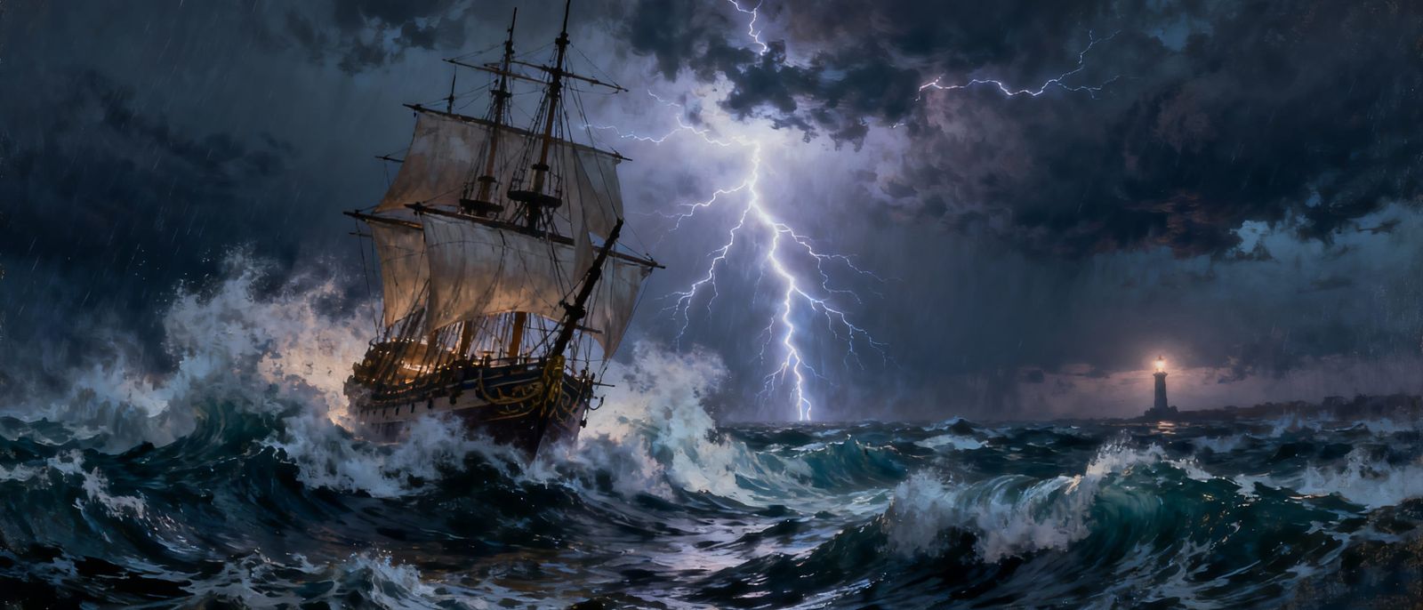 Galleon Battles Violent Sea Storm Oil Painting