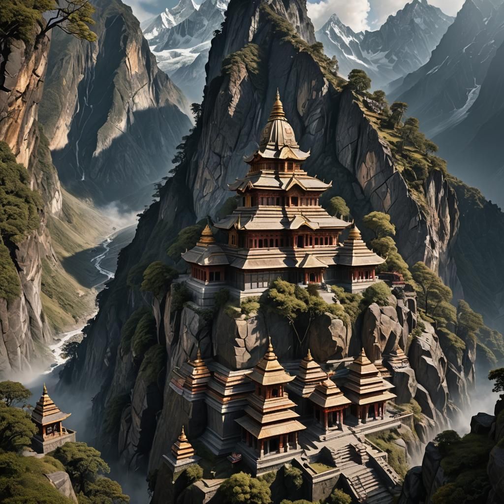 Serene Hindu Matha atop a rugged mountain