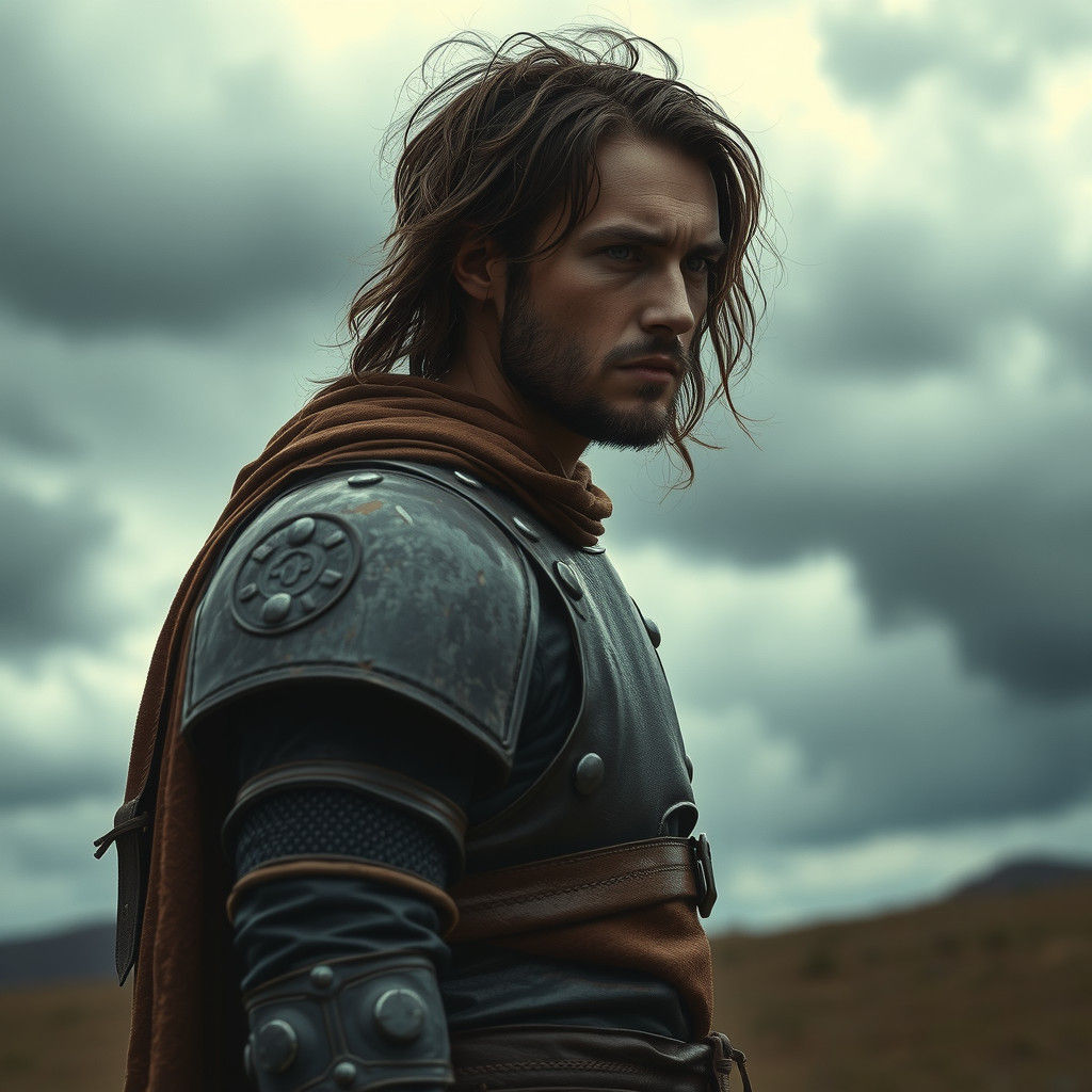 Resolute Figure in Stormy Landscape, Digital Art