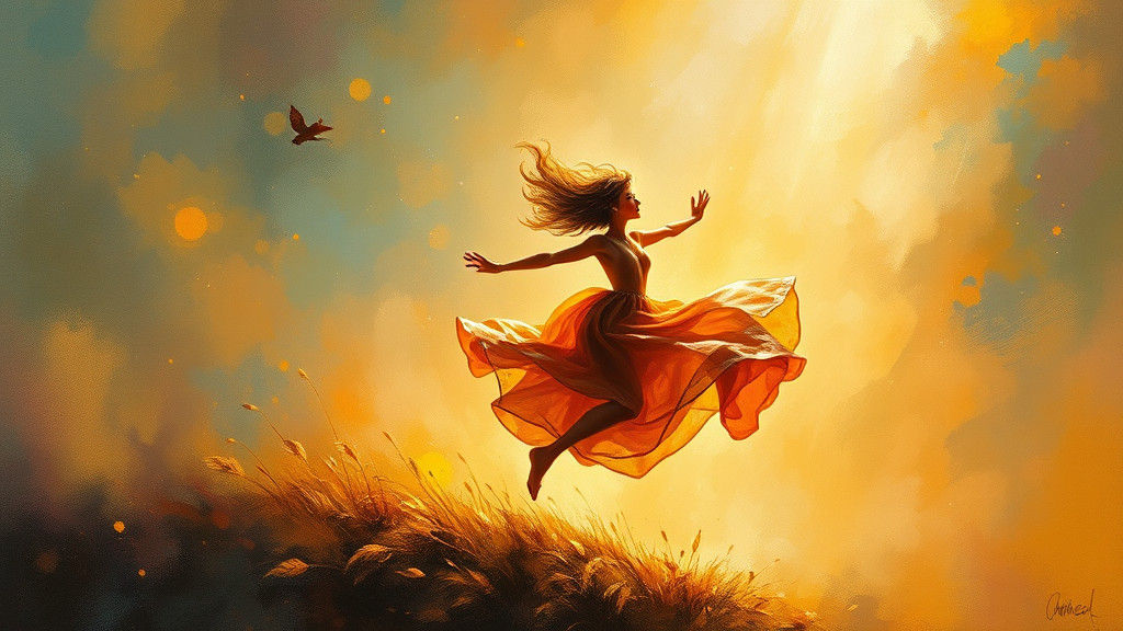 Twirling Figure in Dreamlike Oil Painting