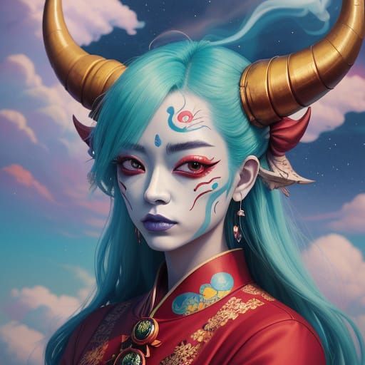 Surreal Anime Goddess Smoking Weed in Dreamlike Fantasy