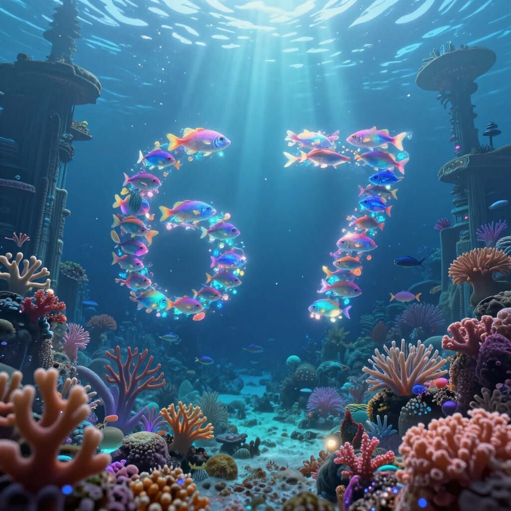 Bioluminescent Coral City with Fish Formations