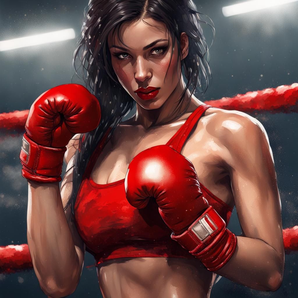 A determined boxing female