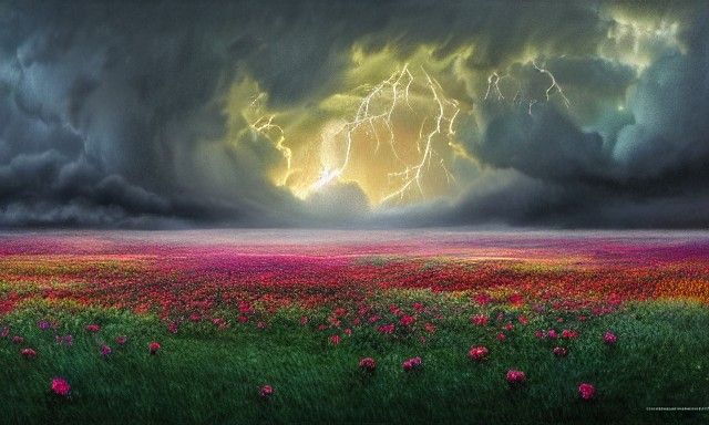 Dramatic Thunderstorm and Blizzard Over Rose Field