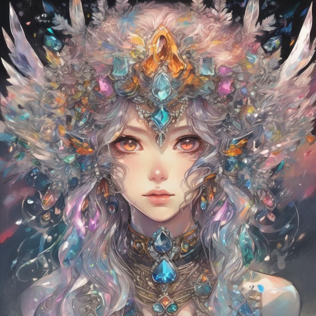 Anime Girl with Prismatic Crystal Dress