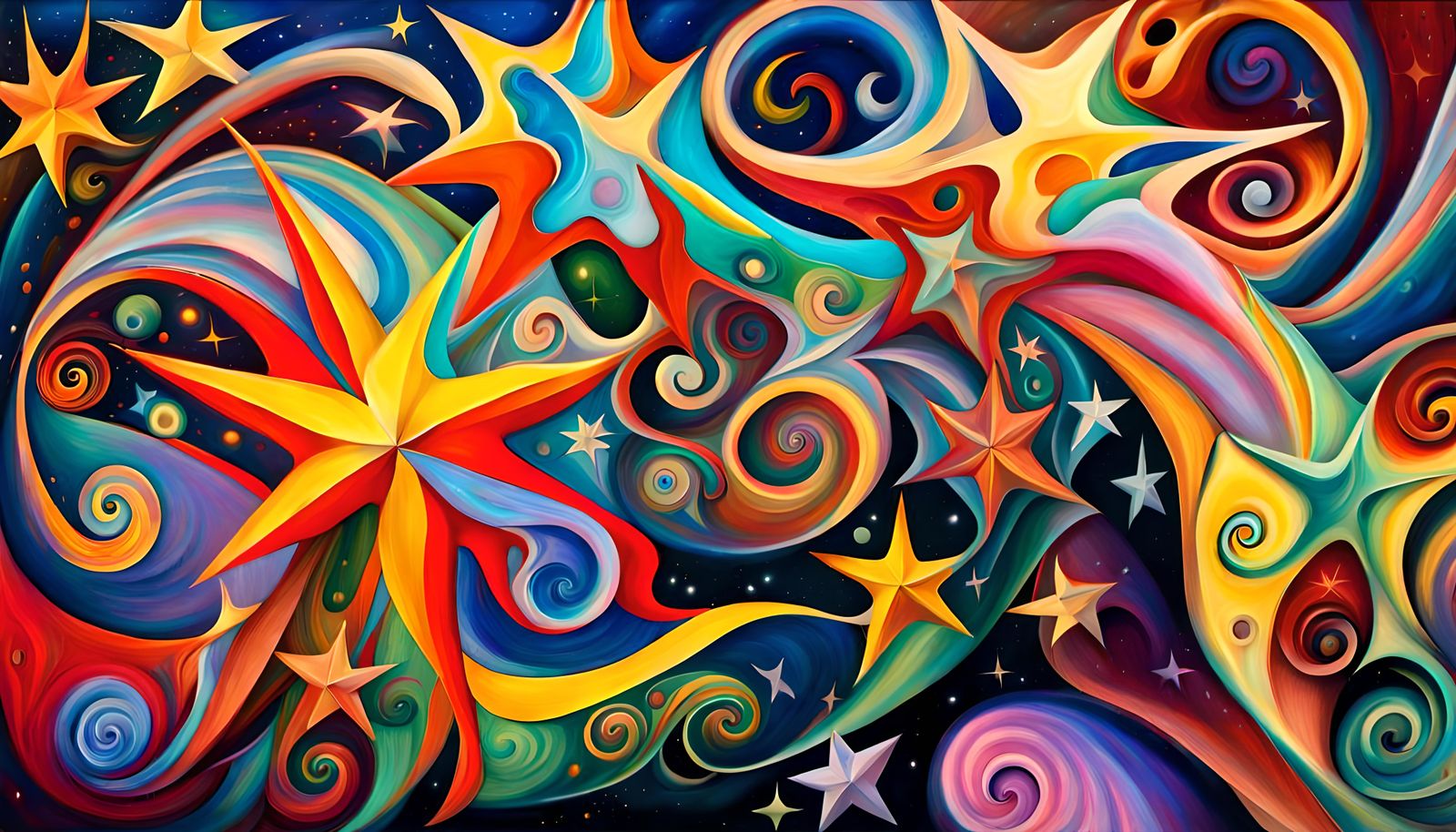 Iridescent Stars in Deep-Textured Impasto Oil Style