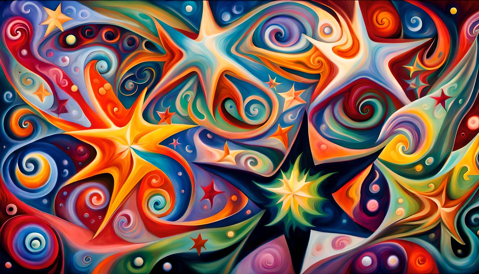 Iridescent Stars Dancing in Cosmic Oil Painting