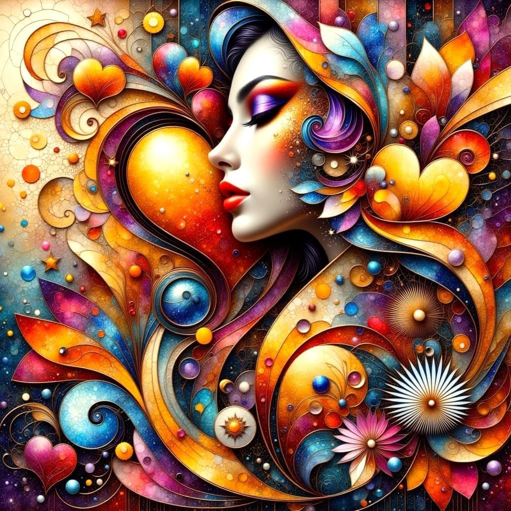 Golden Geometric Masterpiece with Whimsical Blooms