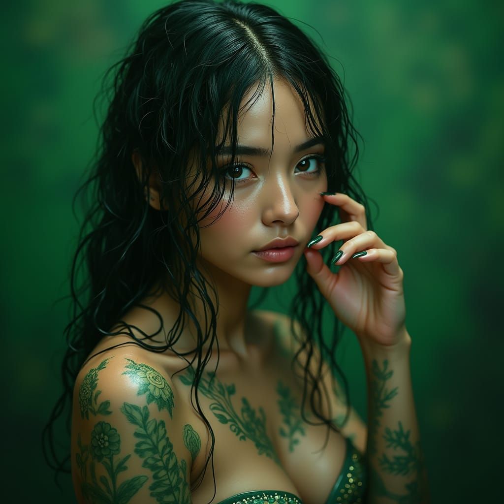 Glamorous Furtive Ingenious Wet Green Scene