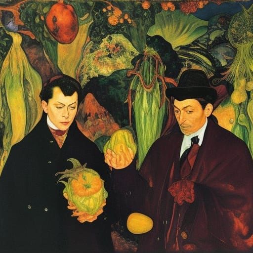 Vampire Lord Buys Sentient Tomatoes: Ethereal Gouache Sci-Fi