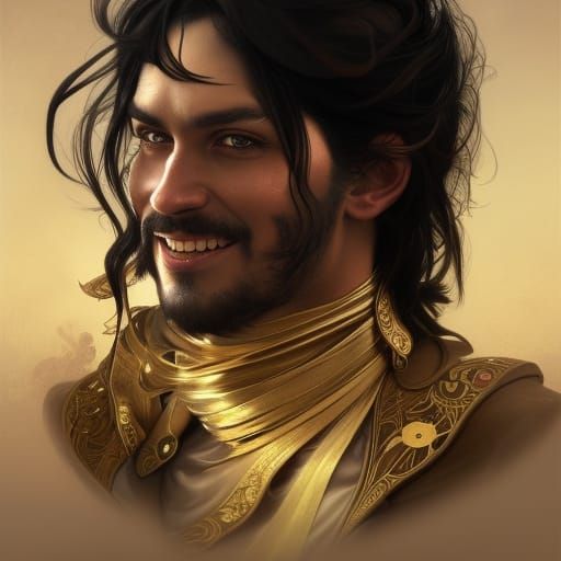 Handsome Pirate Man Portrait in Art Nouveau Style