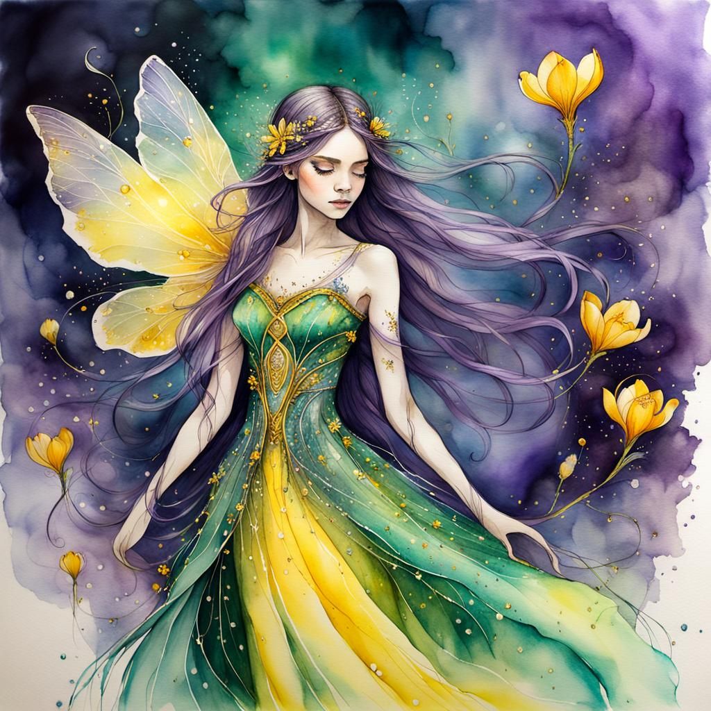 Detailed Crocus Fairy in Diaphanous Gown