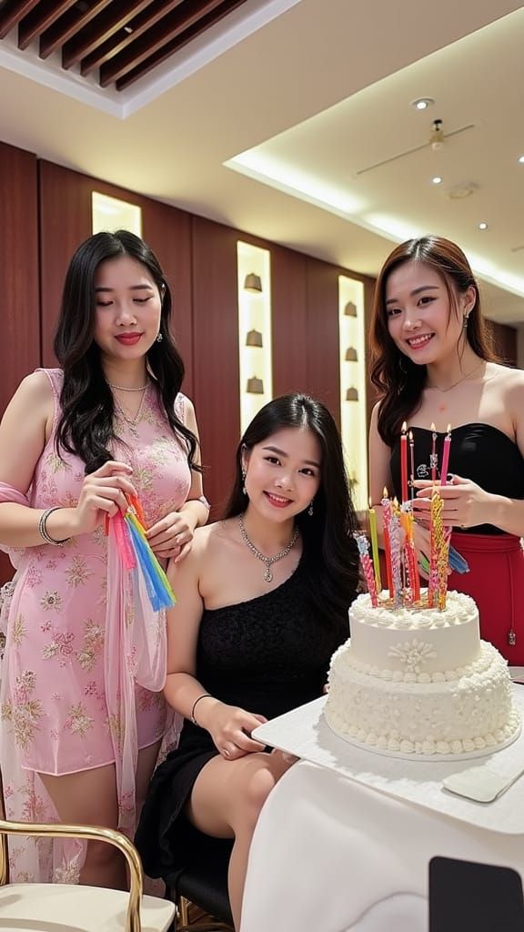 Chinese Women Celebrate Birthday in Traditional Style
