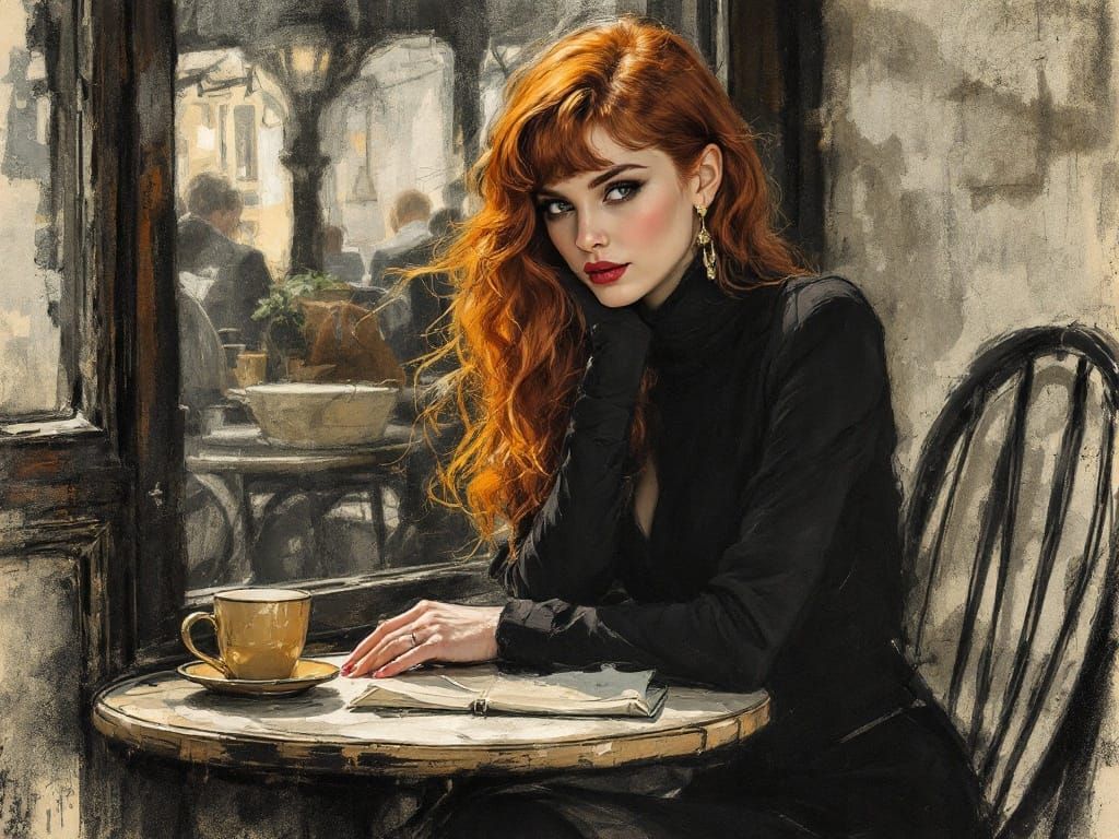 Ethereal Café Scene in Expressive Charcoal