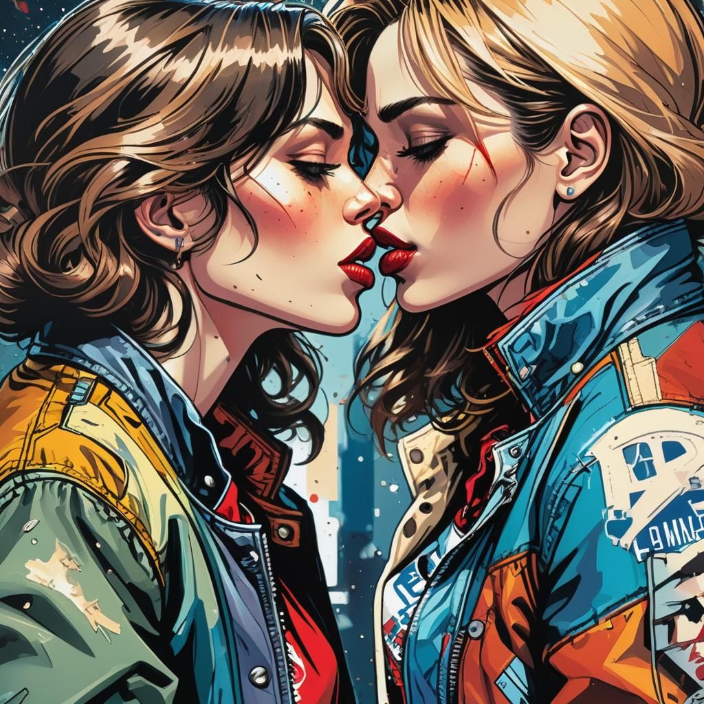 Dynamic Comic Art: Two Women Kissing