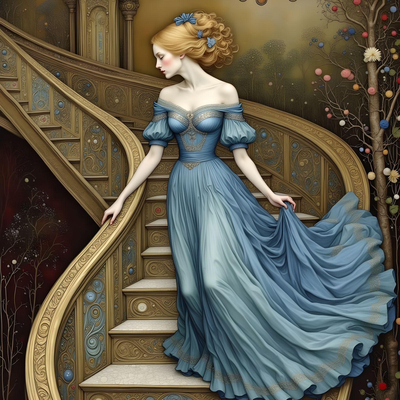 Cinderella's Flight: A Pre-Raphaelite Fairytale Illustration