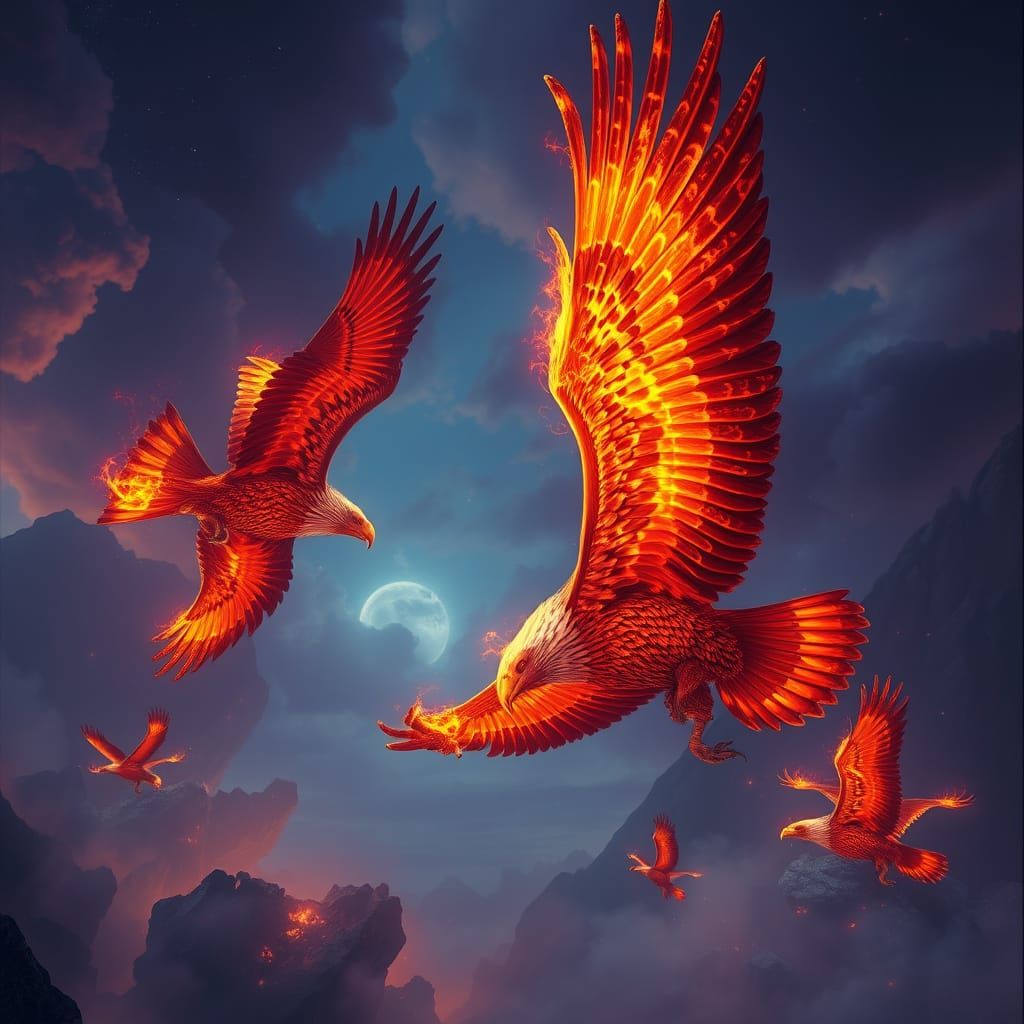 Eagles in Majestic, Hyper-Realistic Flames