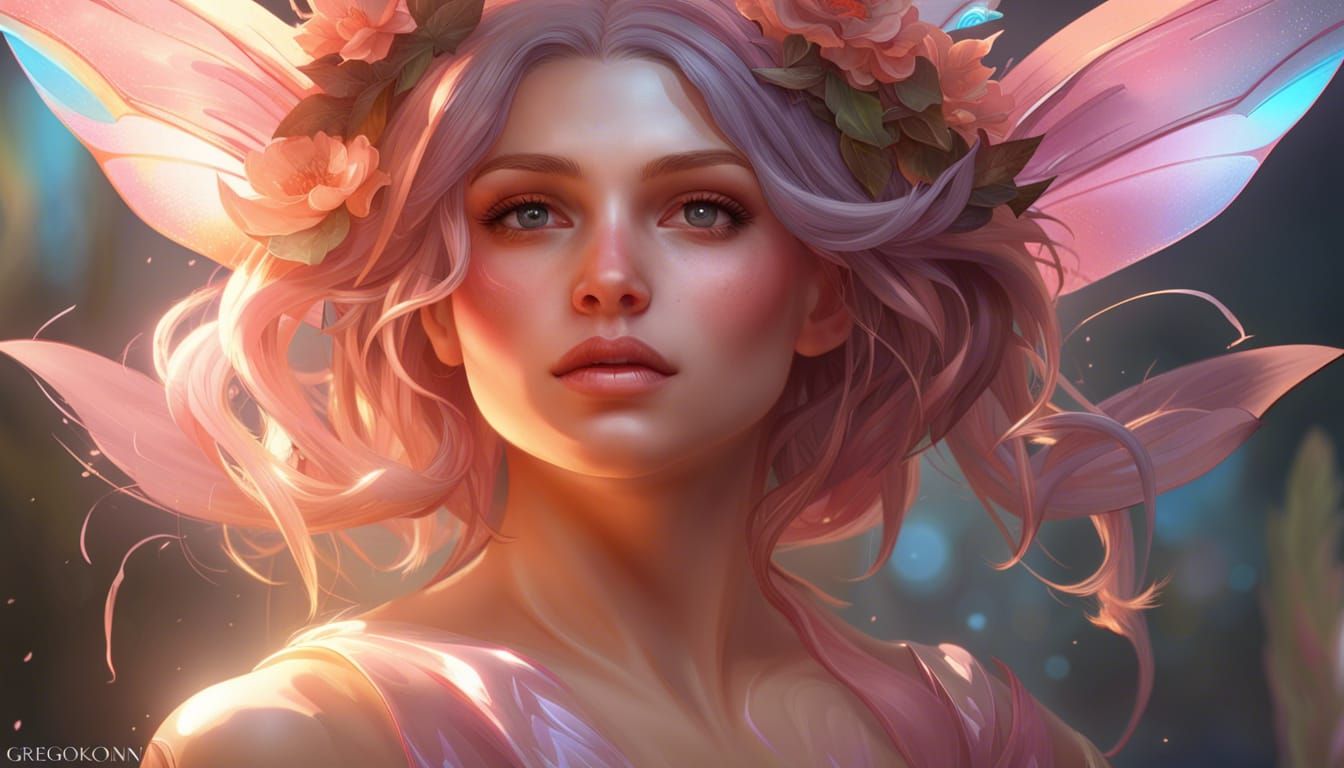 Detailed Fairy Portrait in Art Nouveau Style