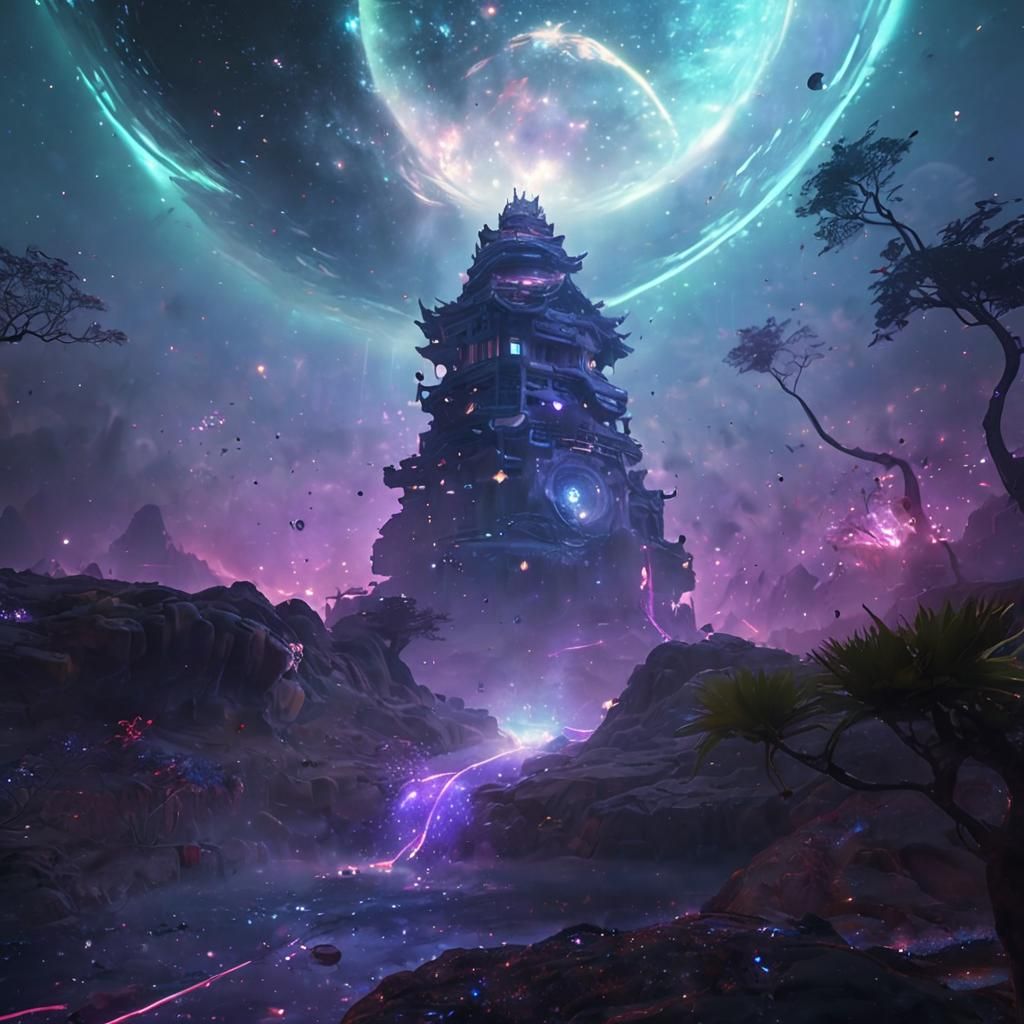 Iridescent Space Donut Shatters in Deep Purple Galaxy