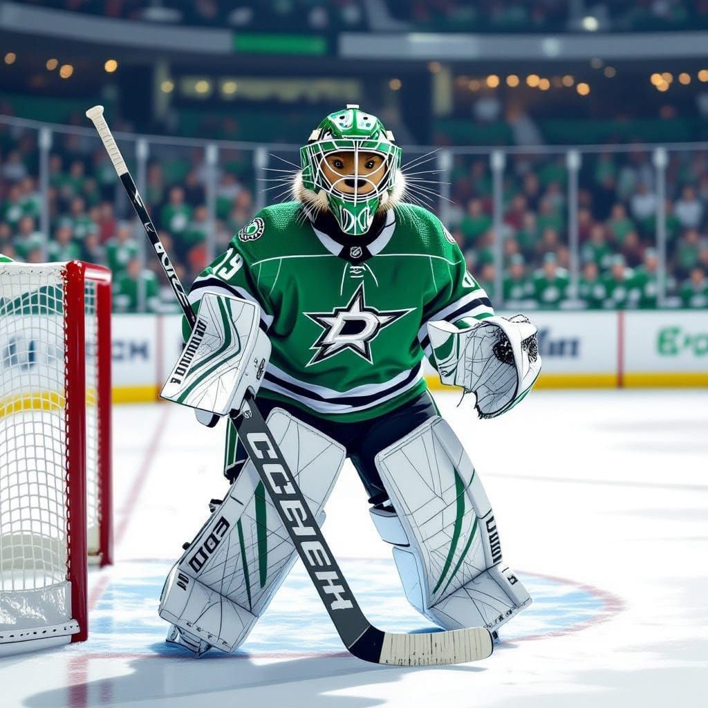 Otter Hockey Goalie in Dallas Stars Jersey