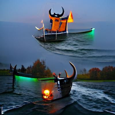 Burning Viking Longship on the Open Sea