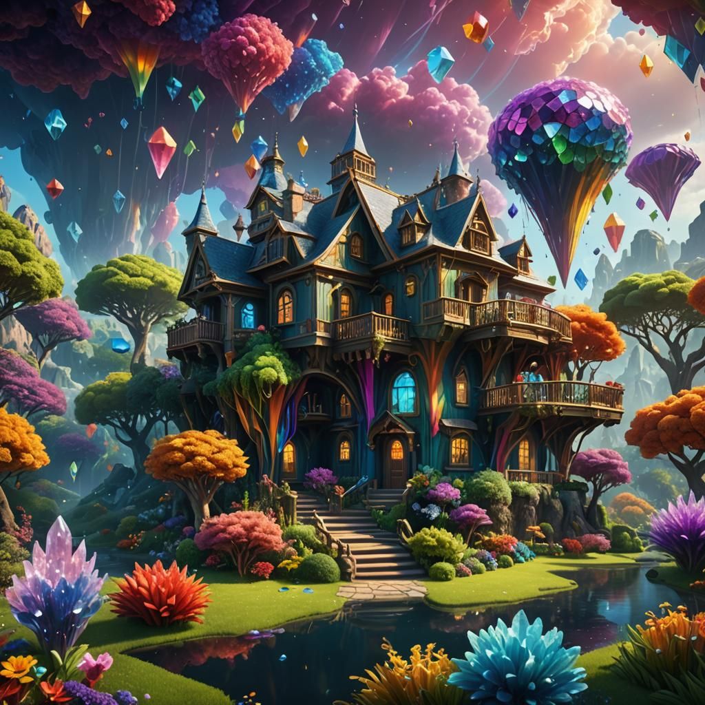 a house made of rainbow crystals