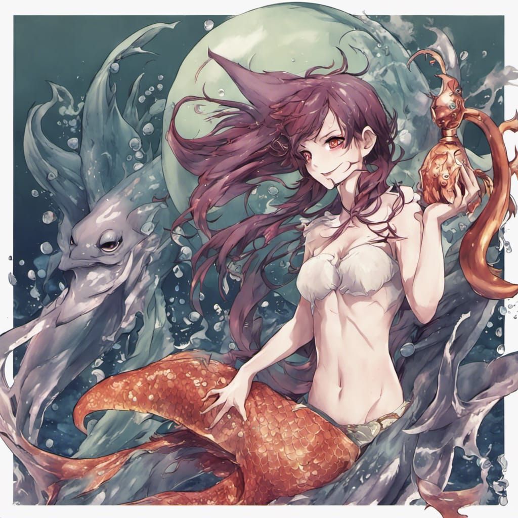 Menacing Mermaid in Anime Style