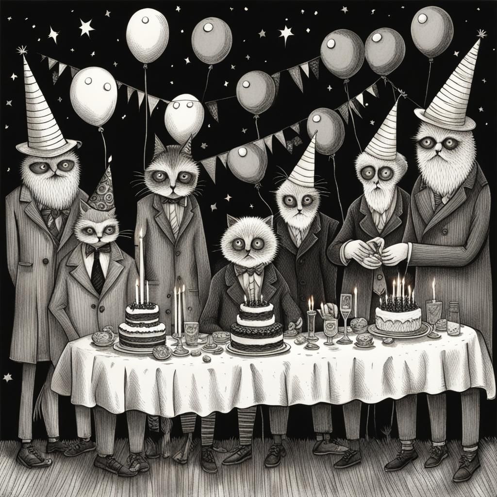 Grisaille Birthday Party in Edward Gorey Style