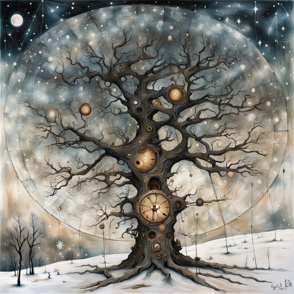 Steampunk Tree Under Winter Constellations