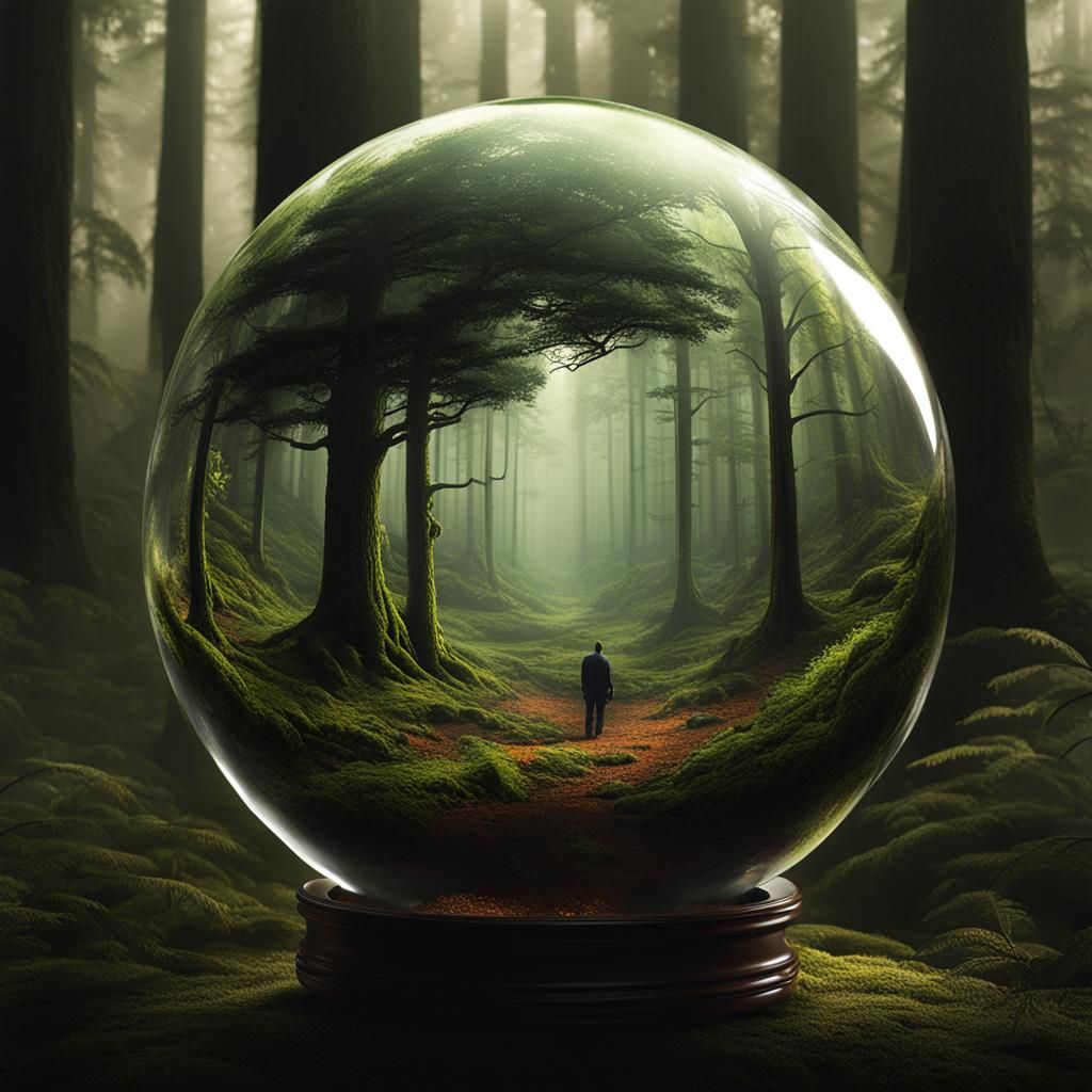 Surreal Glass Orb Containing a Forest Scene by Greg Rutkowsk...